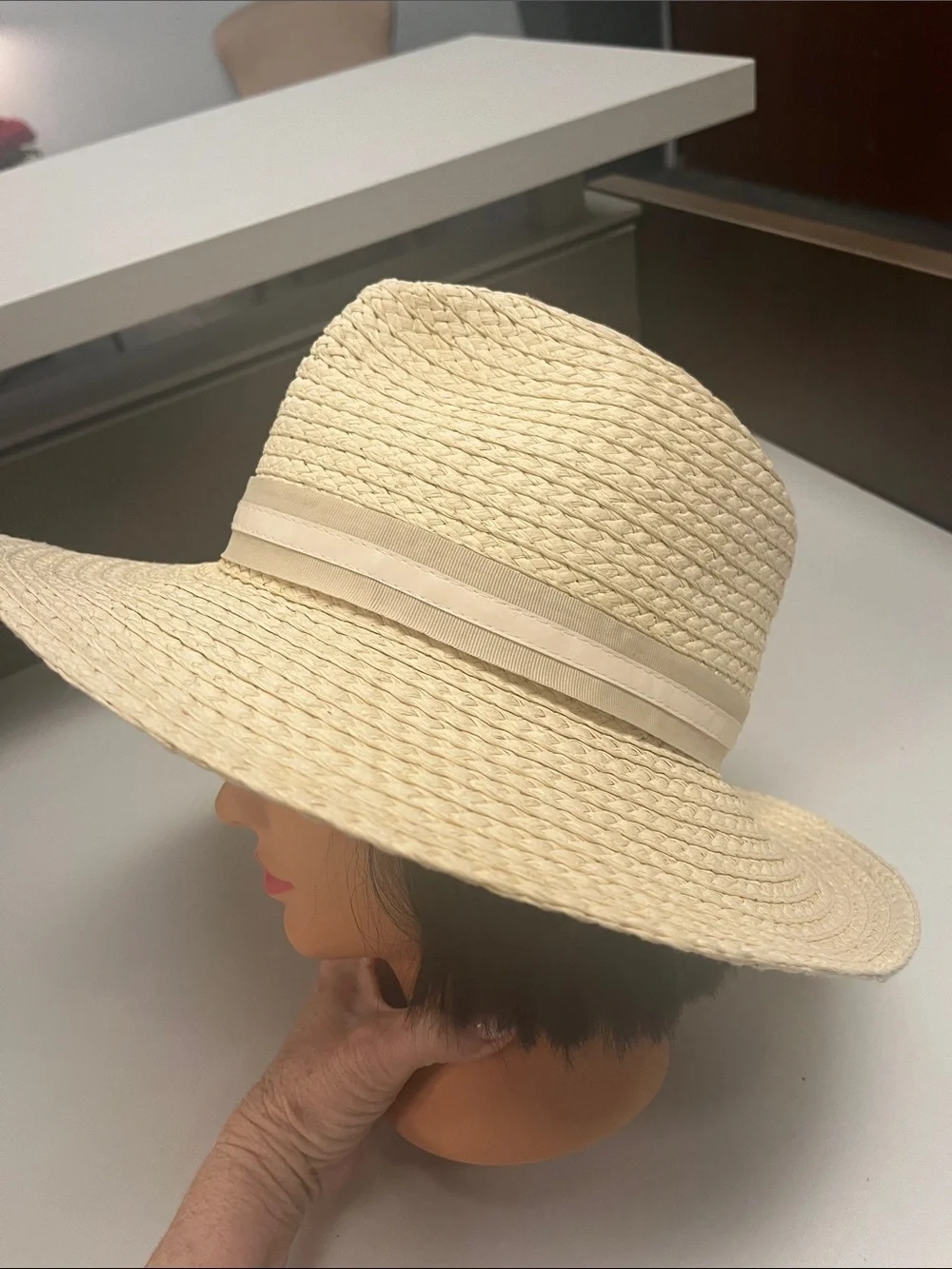 Vince Camuto Cream Straw Fedora with Grosgrain Band